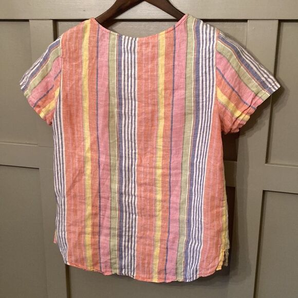 C&C California 100% Linen Rainbow Colorful Striped Top Size XS - Picture 10 of 11